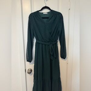 Forest Green Long Sleeve Swiss Dot Dress